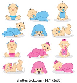 Vector illustration of baby boys and baby girls