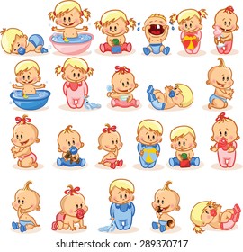 Vector illustration of baby boys and baby girls