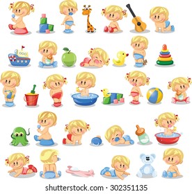 Vector illustration of baby boys and baby girls