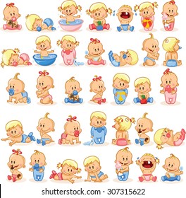 Vector illustration of baby boys and baby girls