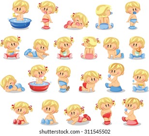 Vector illustration of baby boys and baby girls and accessories