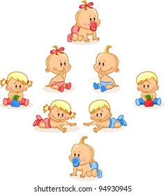 Vector illustration of baby boys and baby girls