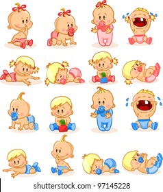 Vector illustration of baby boys and baby girls