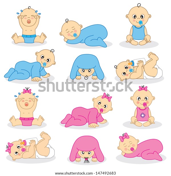 Vector Illustration Baby Boys Baby Girls Stock Vector (Royalty Free ...