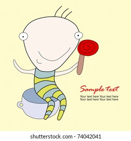 Vector illustration of baby with candy