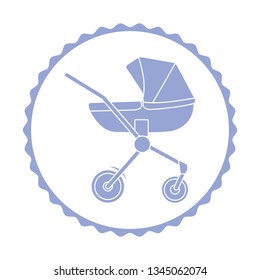 Vector illustration with baby carriage. Things necessary for newborns. Pram. Baby stroller.