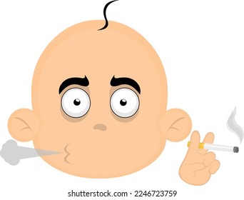 vector illustration of a baby cartoon smoking with a cigarette in hand