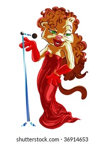  vector illustration, baby cat singing,cartoon concept, white background