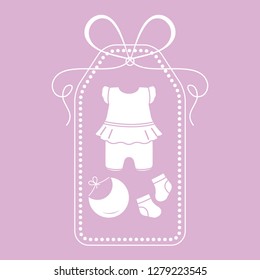 Vector illustration with baby clothes. Bib, socks, bodysuit. Things necessary for newborns.