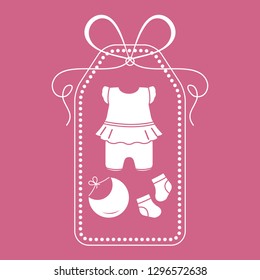 Vector illustration with baby clothes. Bib, socks, bodysuit. Things necessary for newborns.