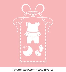 Vector illustration with baby clothes. Bib, socks, bodysuit. Things necessary for newborns.