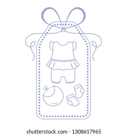 Vector illustration with baby clothes. Bib, socks, bodysuit. Things necessary for newborns.