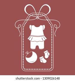 Vector illustration with baby clothes. Bib, socks, bodysuit. Things necessary for newborns.