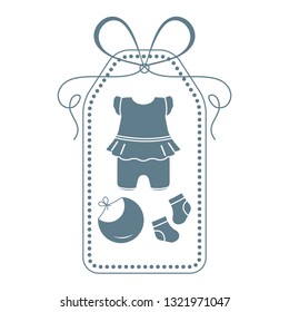 Vector illustration with baby clothes. Bib, socks, bodysuit. Things necessary for newborns.