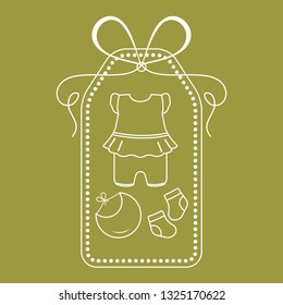 Vector illustration with baby clothes. Bib, socks, bodysuit. Things necessary for newborns.