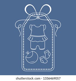 Vector illustration with baby clothes. Bib, socks, bodysuit. Things necessary for newborns.