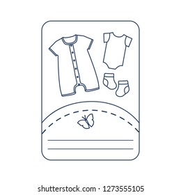 Vector illustration with baby clothes. Slip, socks, bodysuit. Things necessary for newborns.