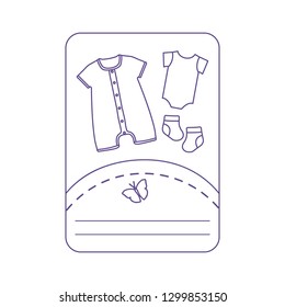 Vector illustration with baby clothes. Slip, socks, bodysuit. Things necessary for newborns.