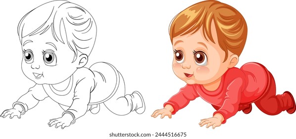 Vector illustration of a baby crawling happily.