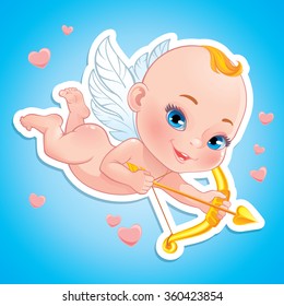 Vector illustration with Baby Cupid shooting a bow