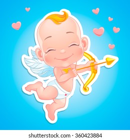 Vector illustration with Baby Cupid shooting a bow