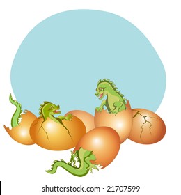 Vector  Illustration of  baby dragons breaking free from his egg