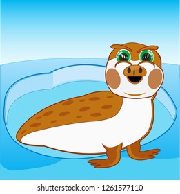 Vector illustration baby drawing seal sailling in water on north