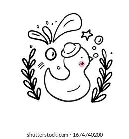 Vector illustration with Baby duck isolated on white background. Concept in doodle hand drawn style. It can be used for poster, postcard, t-shirt print, flyer and other design.