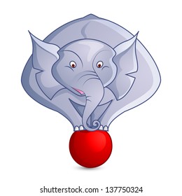 vector illustration of baby elephant balancing on ball in circus