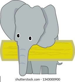 Vector Illustration Of A Baby Elephant Holding A Wooden Log