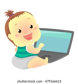 Vector Illustration of a Baby In front of Laptop