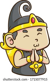 Vector illustration baby gatotkaca say sorry indonesia hero kawaii & funny mascot character cartoon coloring style