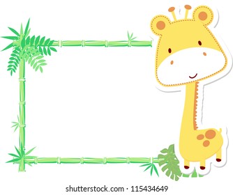 vector illustration of baby giraffe with blank sign