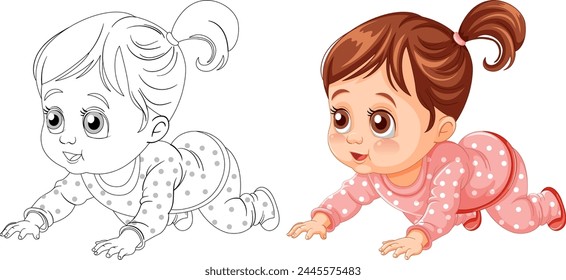 Vector illustration of a baby girl crawling.