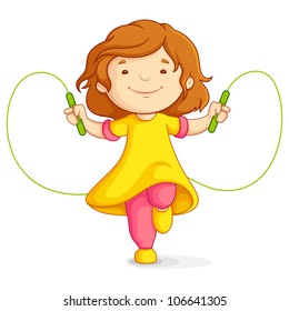 vector illustration of baby girl doing skipping against white background