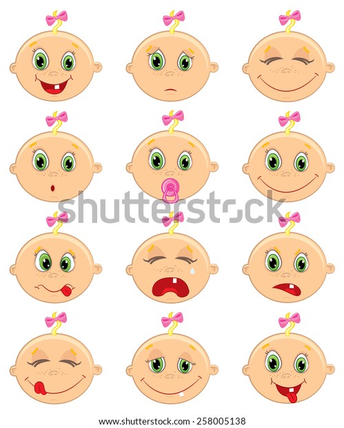 Vector Illustration Baby Girl Faces Stock Vector (Royalty Free) 258005138