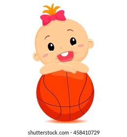 Vector Illustration of Baby Girl holding a Ball