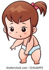 Vector Illustration of Baby Girl learn to stand Cartoon