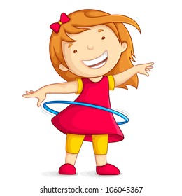 vector illustration of baby girl playing with hula hoop