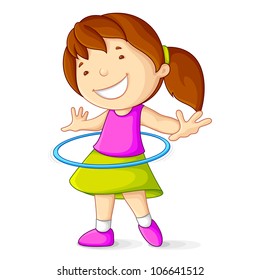 vector illustration of baby girl playing with hula hoop