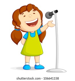 vector illustration of baby girl singing loudly against white background