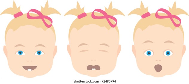 vector illustration of a baby girl with various face expressions