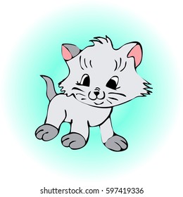 Vector illustration of baby kitten. Isolated cartoon animal