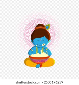 Vector illustration of baby krishna eating butter transparent background