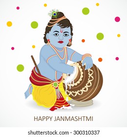 Vector illustration of Baby Krishna for the Indian festival of janamashtmi celebration.