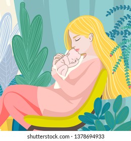 Vector illustration with baby and mam