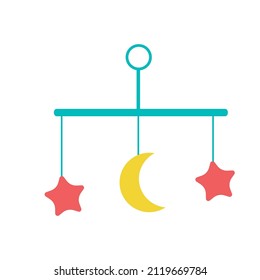 Vector illustration of a baby mobile over a crib with a month and stars. Clip-art on a transparent background.