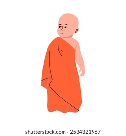 vector illustration Baby Monk in Orange Robe