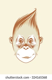 Vector illustration of baby monkey. Orangutan