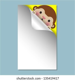 vector illustration of baby monkey with place for text. baby monkey arrival